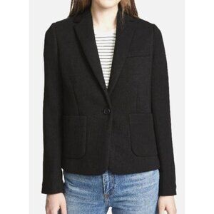 New Vince Black Single Button Patch Pockets Stretch Knit Blazer Jacket
